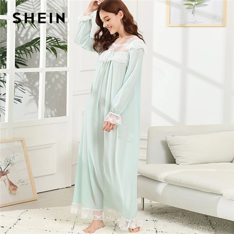 Buy SHEIN Green Elegant Lace Trim Knot Detail Semi