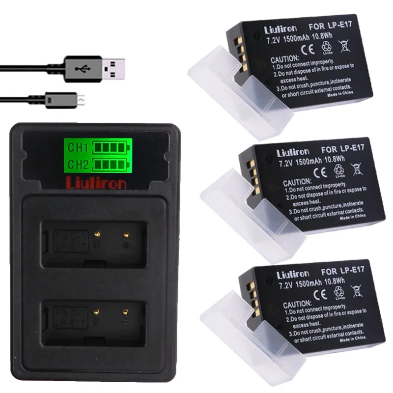 

LPE17 LP E17 LP-E17 Battery+LCD USB Dual Charger for Canon EOS 200D M3 M6 750D 760D T6i T6s 800D 8000D Kiss X8i Cameras