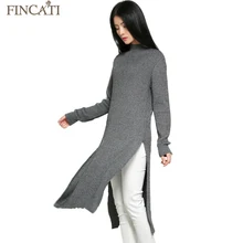 Fincati Women s Autumn Winter Mid Turtleneck Thicken Cashmere Blend Asymmetrical Notched Hem Knitted Pullover Dresses