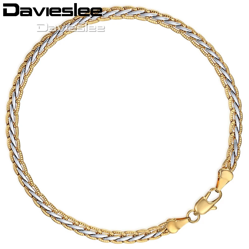 Davieslee Мужские Женские Унисекс плетеный браслет на запястье цепь белый желтый золотой цвет Пшеница ссылка 4 мм LGB407