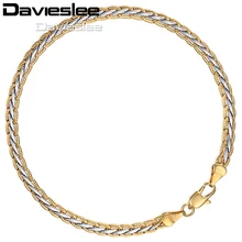 Davieslee Мужские Женские Унисекс плетеный браслет на запястье цепь белый желтый золотой цвет Пшеница ссылка 4 мм LGB407