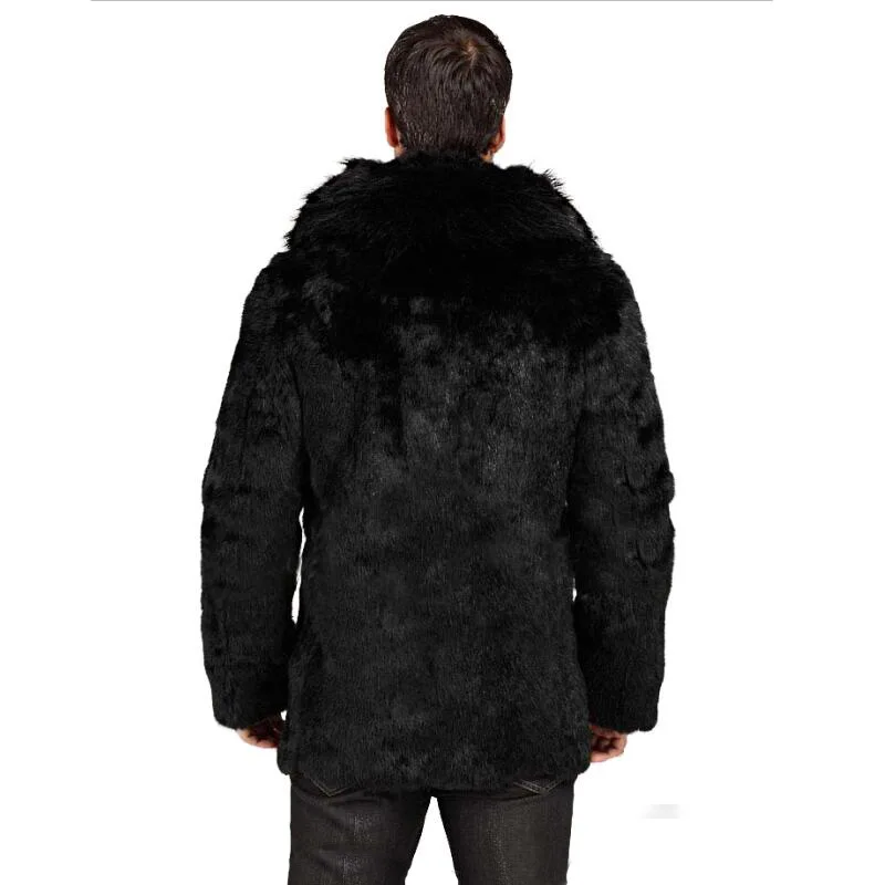 Мужское пальто из искусственного меха лисы S/4XL черное тонкое меховое воротник