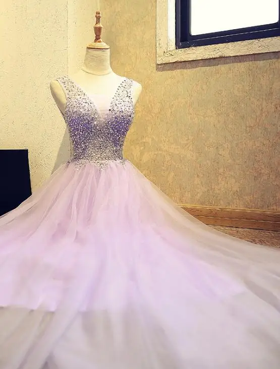 VENSANAC 2018 V Neck Sequined Long A Line Evening Dresses Elegant Crystals Lace Backless Tulle Party Prom Gowns VENSANAC 2018 V Neck Sequined Long A Line Evening Dresses Elegant Crystals Lace Backless Tulle Party Prom Gowns