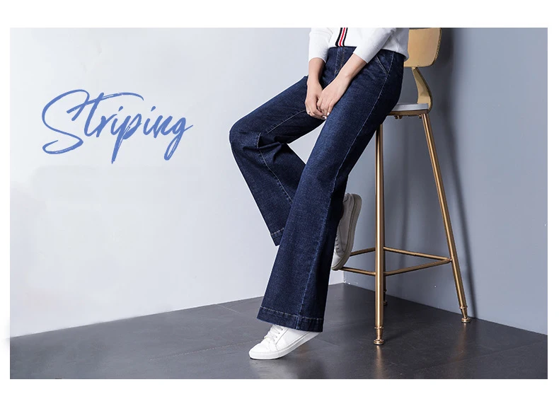 Брендовые женские широкие эластичные плотные джинсы, Черные Мешковатые расклешенные джинсы на осень, классические прямые джинсы с высокой талией, Размеры S до 5XL
