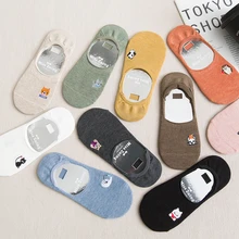 Японский Harajuku животных Вышитые мультфильм носки женские летние хлопковые нескользящие силиконовые неглубокие невидимые укороченные носки