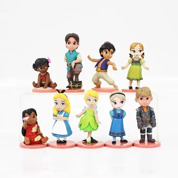 

Disney Cute Princess Toys 9pcs/Lot 5-8cm Frozen Elsa Anna Kristoff Moana Fairy Action Figure Doll Toy New Year Gift For Children