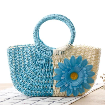 

New Weave Flowers Women Handbag Straw Bag Pastoral New Ladies Summer Sun Flower Beach Bags Handmade Shoulder Bag