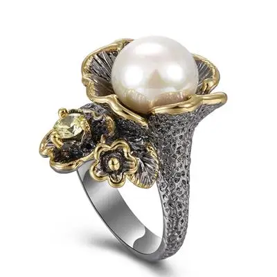 Лучшая покупка, элегантное Ювелирное кольцо с жемчугом, разноцветный камень, Черное золото, модный уникальный дизайн, вечерние, Подарок на годовщину - Цвет основного камня: Цвет: желтый