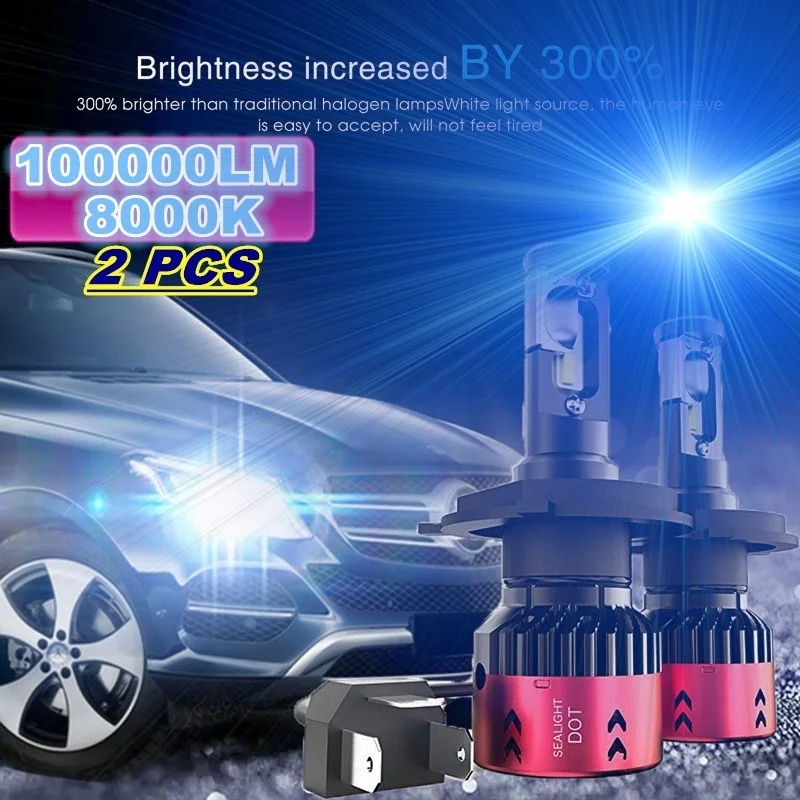 2X3000 k светодиодный H11 H8 HB4 H1 H3 HB3 9007 Авто S2 лампы для передних фар 72W фары 8000LM укладки