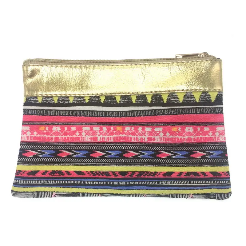 

KANDRA Ethnic Patchwork Gold Tone Leather Chevron Cosmetic Bag 2019 Watermelon Fruit Print Canvas Travel Pouch Pineapple