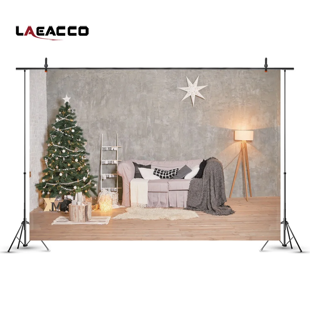 

Laeacco Christmas Tree Sofa Ladder Wall Indoor Photography Backgrounds Vinyl New Year Home Decoration Backdrops For Photo Studio