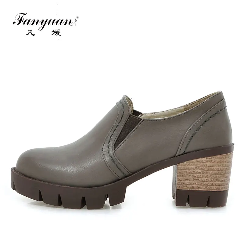

Fanyuan 2018 Platform Shoes 2018 Spring Women Basic Pumps Ladies Casual Thick High Heel Slip On Female Black Loafer Shoes