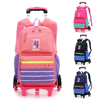 

GRADE 2-6 Kids Trolley Schoolbag Luggage Book Bags boys girls Backpack Latest Removable Children School Bags 2/6 Wheels Stairs