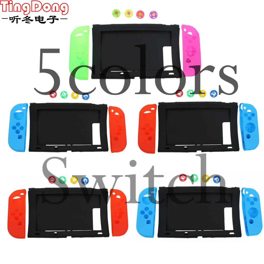 

TingDong 7 in 1 Silicone Case for Nintend Switch NS Console Protective Skin Cover with Thumb Stick Grip Caps for JoyCon