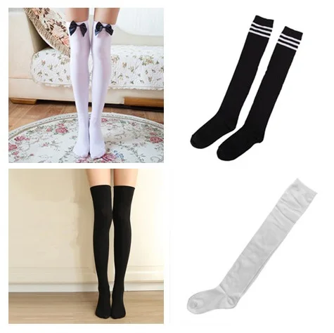 

1Pair Striped Stretchy Tights Bows Stockings Girls Over The Knee High Stockings Chic Brace&Support For Female Ladies