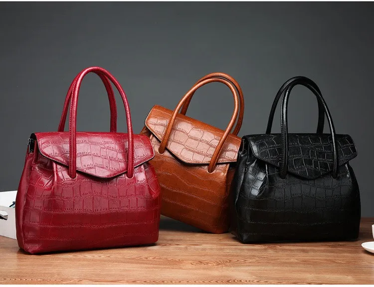 MJ Women Handbag Alligator PU Leather Shoulder Bag Female Large Capacity Top-Handle Bags Luxury PU Leather Tote Messenger Bag (1)