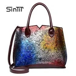 SINTIR Для женщин сумка с цветочным принтом китайский Стиль Для женщин Высокое качество PU кожаные сумочки модные яркие сумки на плечо sac Cultch