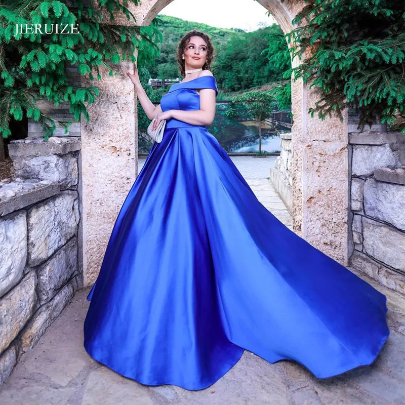 

JIERUIZE Royal Blue Long Evening Dresses Off the Shoulder Long prom Party Dresses Evening Gowns Lace up back Formal Dress