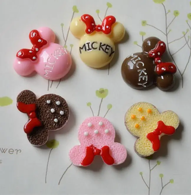 

Kawaii Cookies Mickey Mouse with Red Bow Flatback Resin Cabochon DIY Embellishment Accessories Scrapbooking
