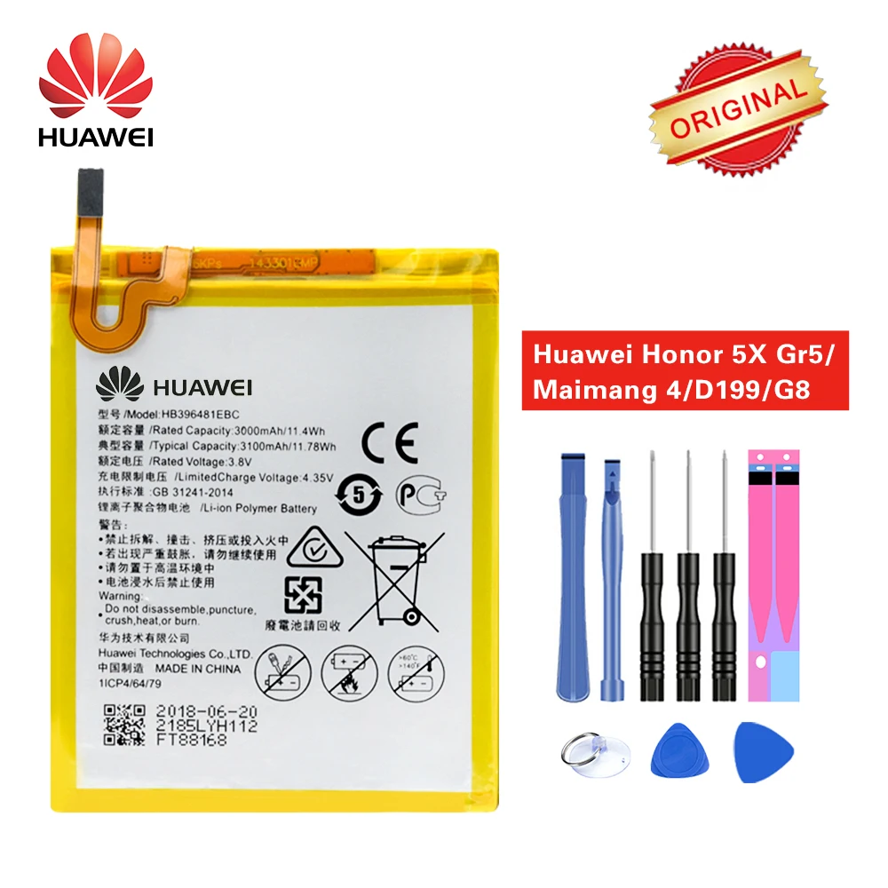 Оригинальный аккумулятор Hua Wei HB396481EBC для Huawei Ascend G7 Plus Honor 5X 5A G8 G8X Maimang 4 L03 UL00 TL00 AL00