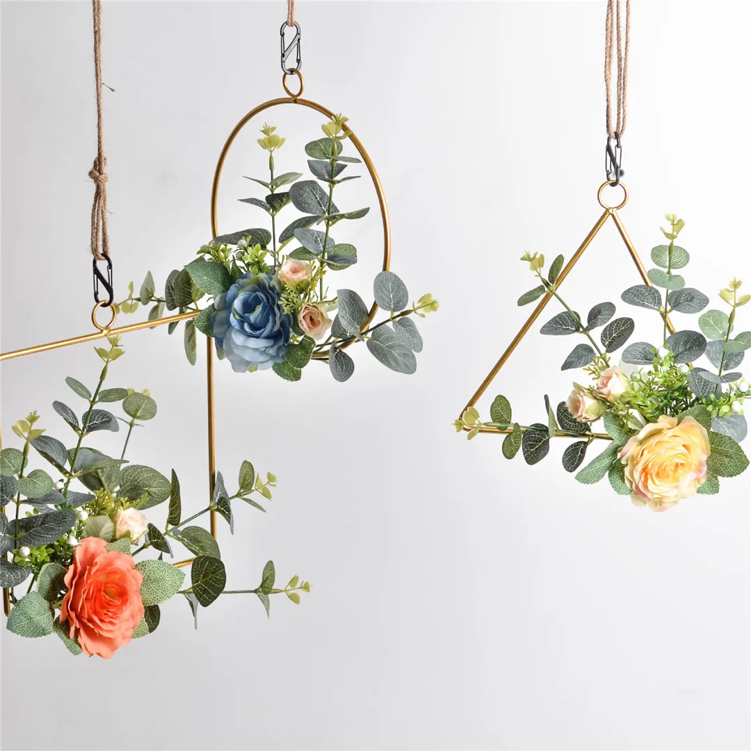 Cilected Metal Floral Hoop Wreath Artificial Rose With Eucalyptus