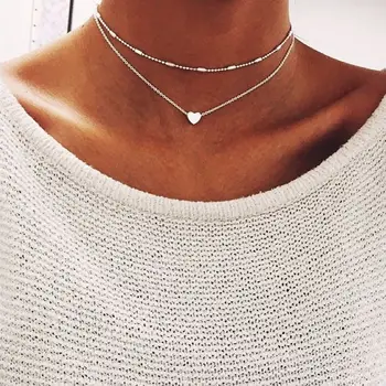 

200pcs/lot Sexy Cold Color peach heart pendant lady necklace simple chain women jewelry choker necklace wholesale bijoux choker