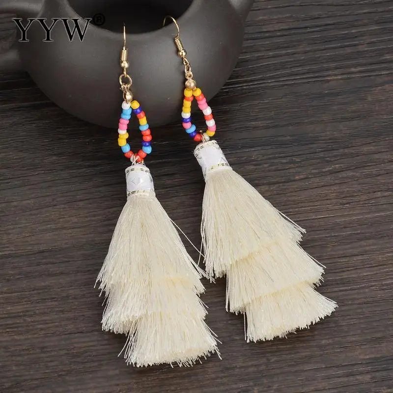 

Hot Sale Boho Tassel Earrings Fringes Charm Pendant Earring High Fashion With Cotton Thread Seedbead Colorful Women Jewelry
