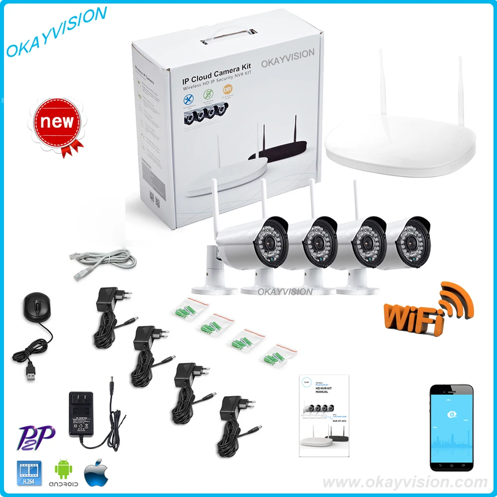 Новый список HD Plug and play Беспроводной NVR комплект с 4 шт. P2P 960 P Открытый ИК Ночное