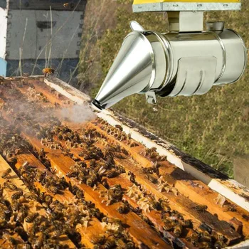 

Stainless Steel Bee Hive Smoker Mini Size Heat Shield Leather Bellow Portable Beekeeping Tool Equipment Accessories Supplies