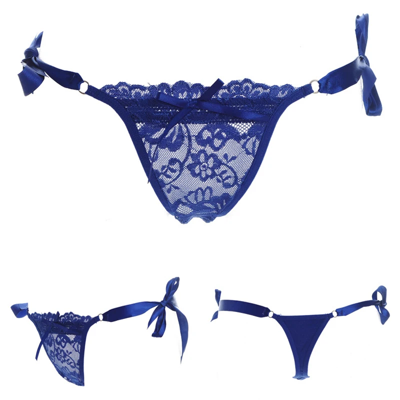 

Sale Women Lady Sexy Free Size Solid Color Lace Bow Tie Low-waisted G-String Briefs Underwear