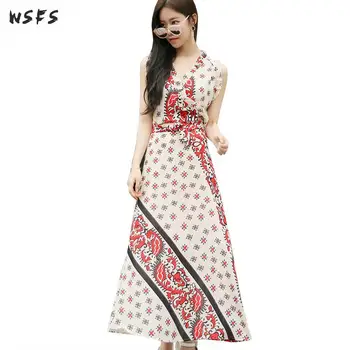 

Summer Red Print Dresses Beach Sleeveless Backless Long Sundress Vintage Women Bodycon Bohemian Ladies Sexy Patry Maxi Dress