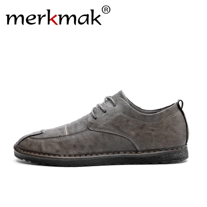 

Merkmak Summer Loafers Men Dress Shoes Fashion Lace Up Monk Shoes Man Comfortable Casual Non-slip Soft Man Footwear Leather Flat