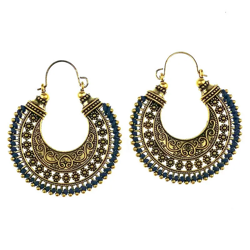 

D4.8cm Big Tribal Antique Gold Color Hand Made String Braided Round Hoop Earrings Jewelry For Women