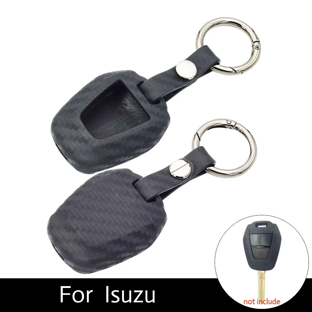 

ATOBABI Silicone Car Key Protection Cover Case For Isuzu New Isuzu D-max Mu-x 2 Buttons Keys Carbon Fiber Pattern Case keyChian