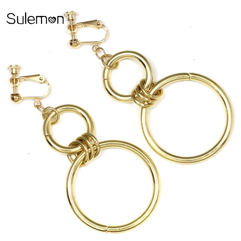 

Geometry Round Earrings Non Pierced Ear Clips Multi-layer Circle Clip On Earrings Without Piercing Simple Metal Earring CE323