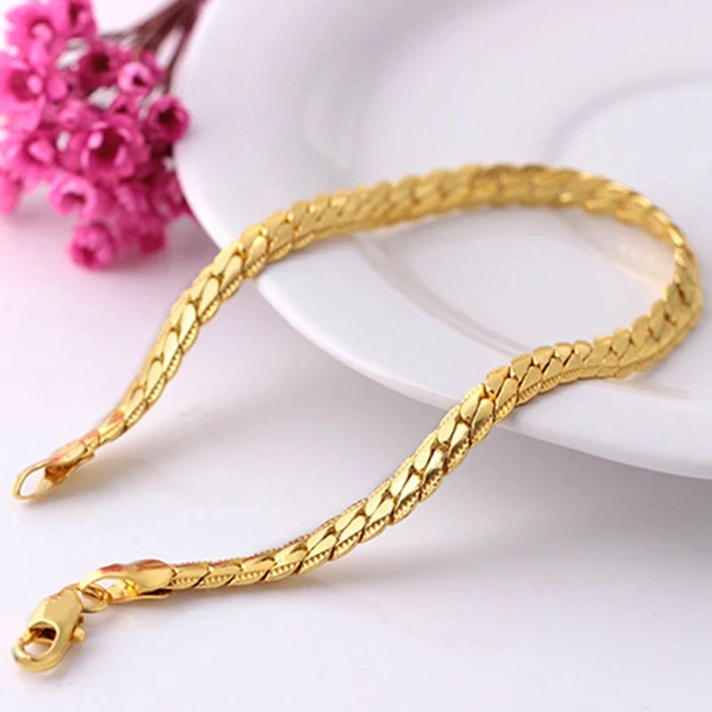 

Bracelet Embossing Gold Color 8 Mm Link Chain Fashion Jewelry With 22 Cm Bracelet For Male
