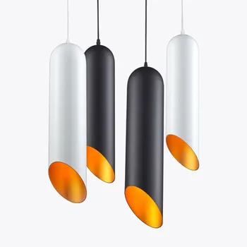 

Aluminum Pipe Pendant Lamp Modern Restaurant Black White Cylindrical Pendant Lights Bar Living Room Lights Single Head Lamp