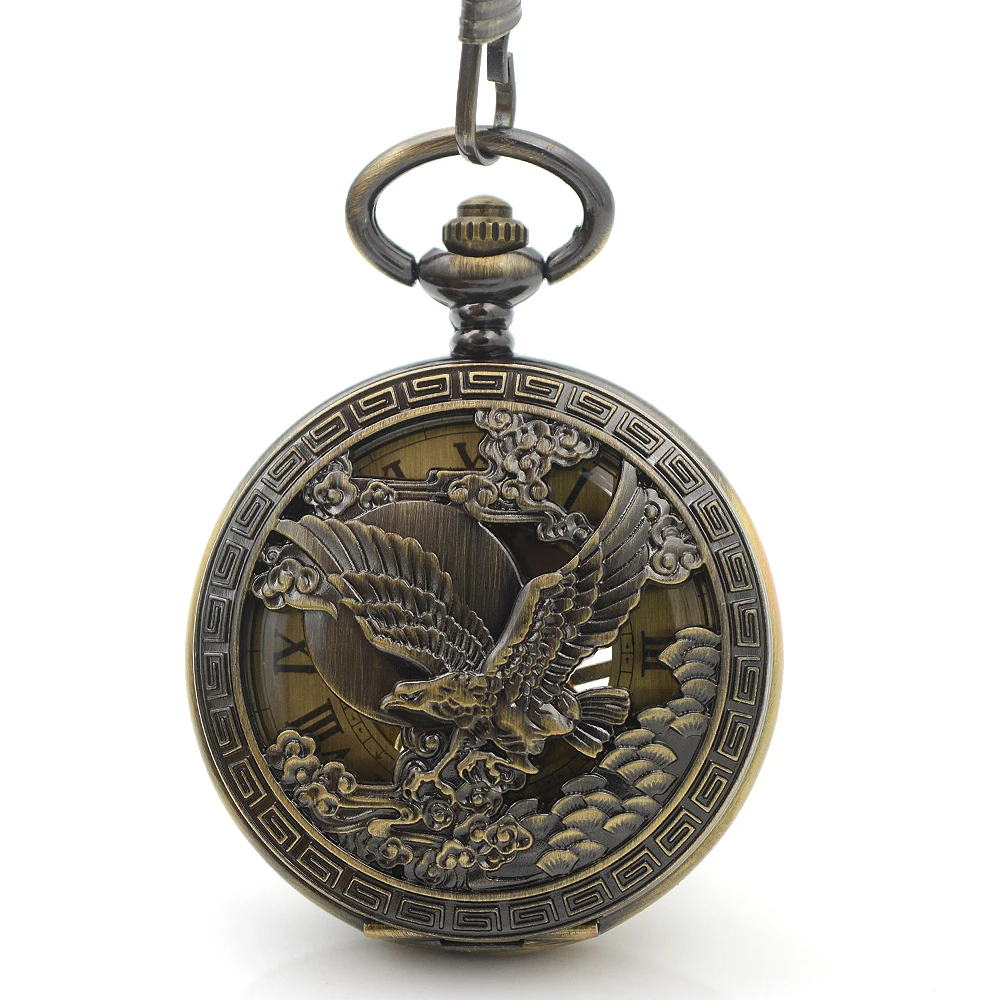 Skeleton Classic Steampunk Pocket Watch US Eagle Emblem Army Mens
