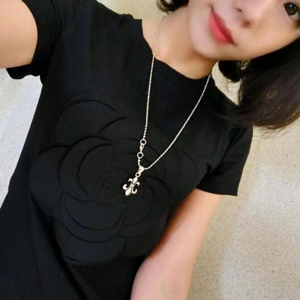 Prevalent Women Summer 3d Camellia Embroidery Luxury T-shirt Ladies Fashion Tops Slim Casual Vetement Female Tee Shirts Prevalent Women Summer 3d Camellia Embroidery Luxury T-shirt Ladies Fashion Tops Slim Casual Vetement Female Tee Shirts