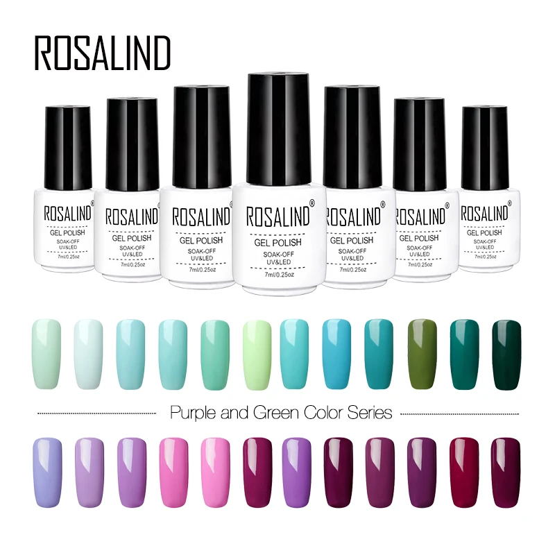 Гель-лак для ногтей ROSALIND 7 мл фиолетовый и зеленый цвета чистый цветной лак