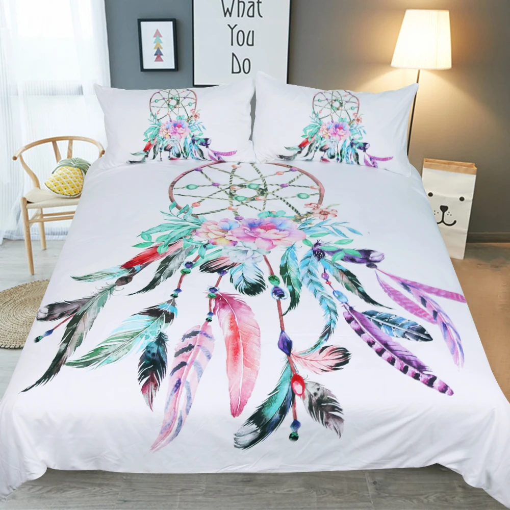 3pcs beautiful dream catcher and colorful feathers duvet cover sets AU