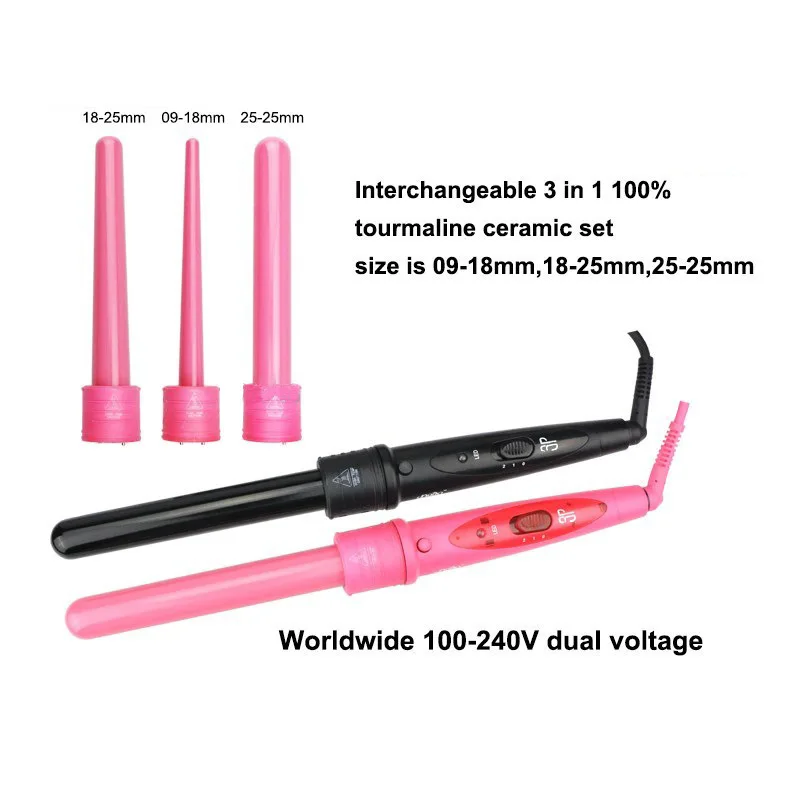 

3 In 1 Hair Curlers Care Styling Curling Multi-size Wand Interchangeable 3 Clip Hair Iron Curler Set Curler Hair Styles Tool