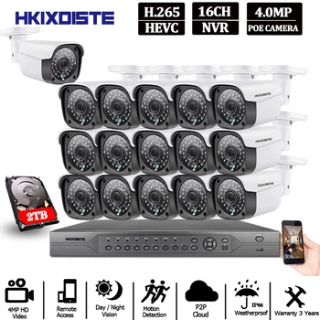 

H.265 8CH 4K 16CH 5MP CCTV System POE NVR Kit 16 Outdoor Waterproof 4.0MP Security IP Camera P2P Video Surveillance System Set