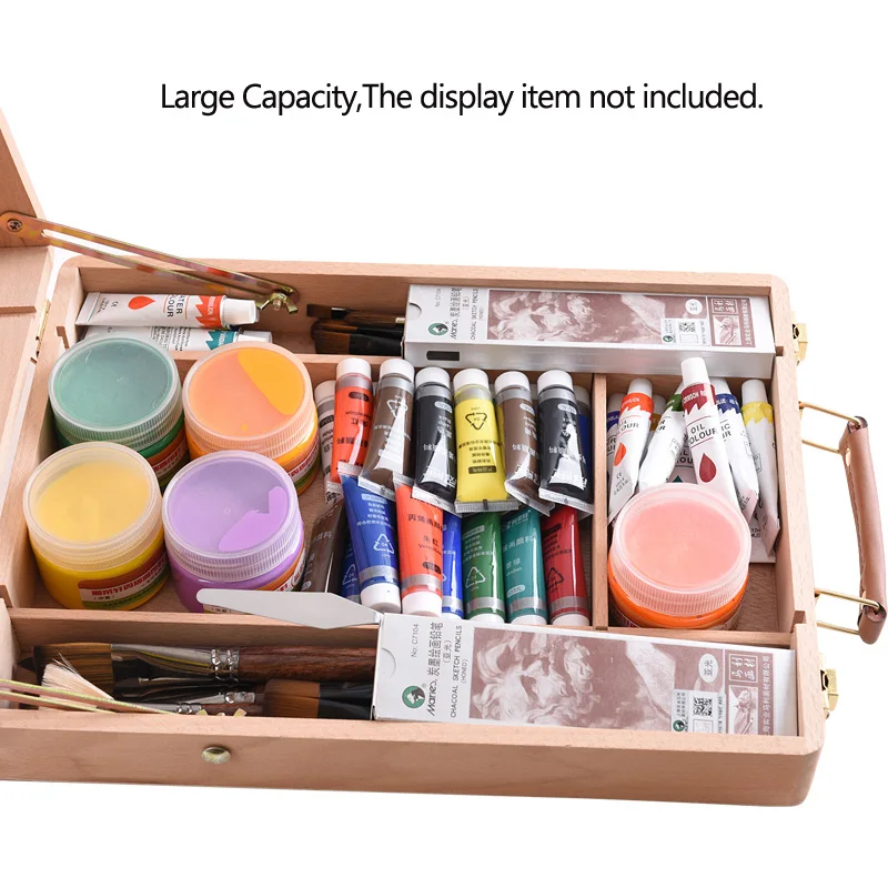 Baratos Caballete de madera para pintar caballete de dibujo caja de mesa pintura al óleo Accesorios para ordenador portátil suministros de arte para artista niños