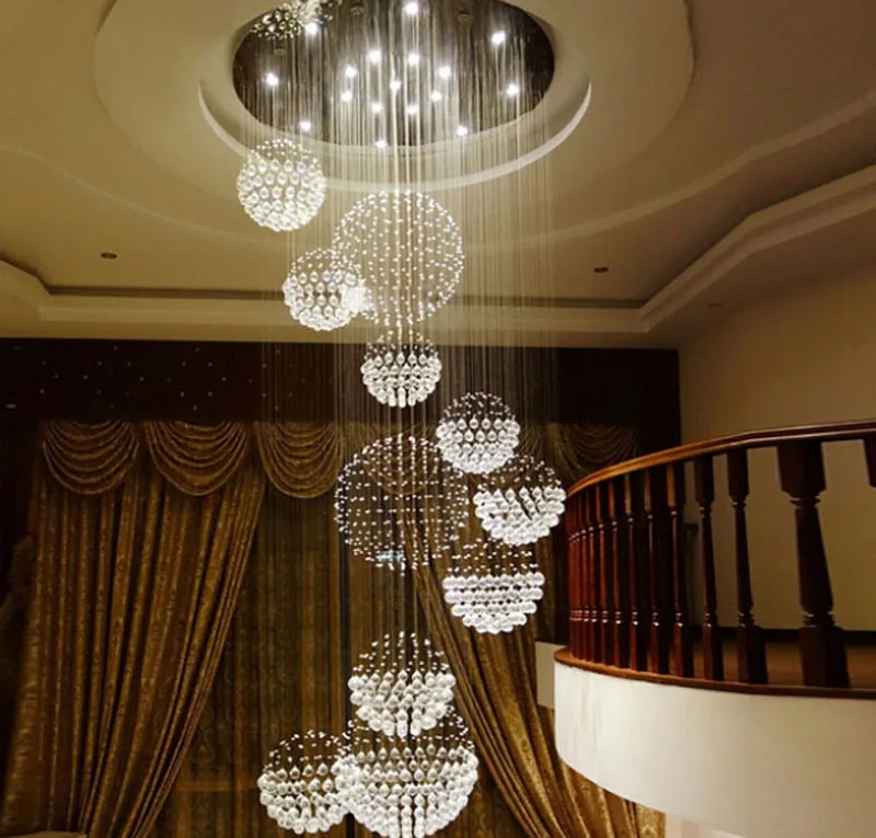 Double Floor Living Room Large Chandelier Simple Staircase Long
