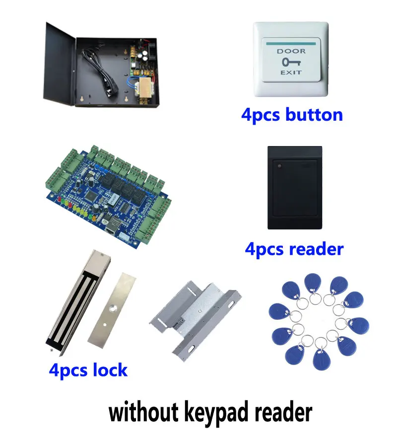 

ACCESS control ,TCP four door access control+powercase+280kg magnetic lock+ZL-bracket+ID reader+button+10 ID tag,sn:kit-B408