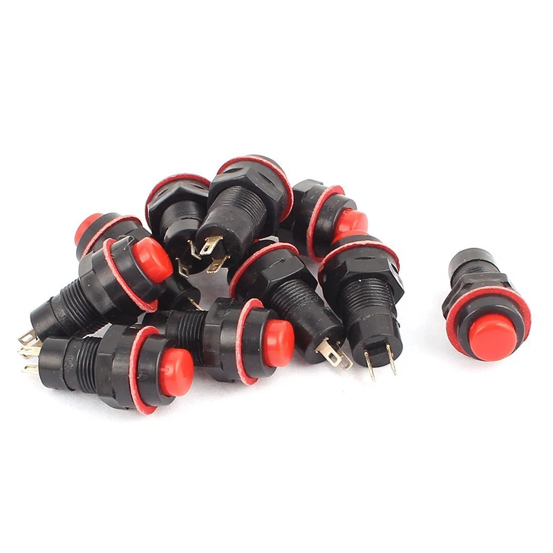 

10 Pcs DS-211 Latching SPST Push Button Switch Red Cap AC 220V
