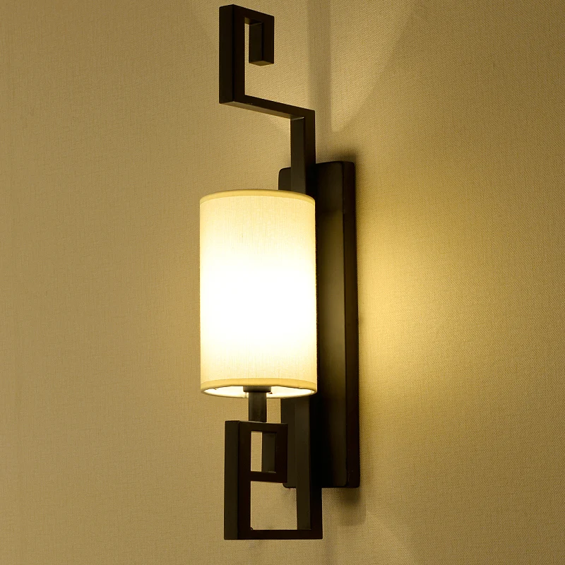 

Chinese vintage iron E14 bulb wall sconce lamp Home deco bedroom bedside white fabric lampshape wall lights Fixture AC 110-240V
