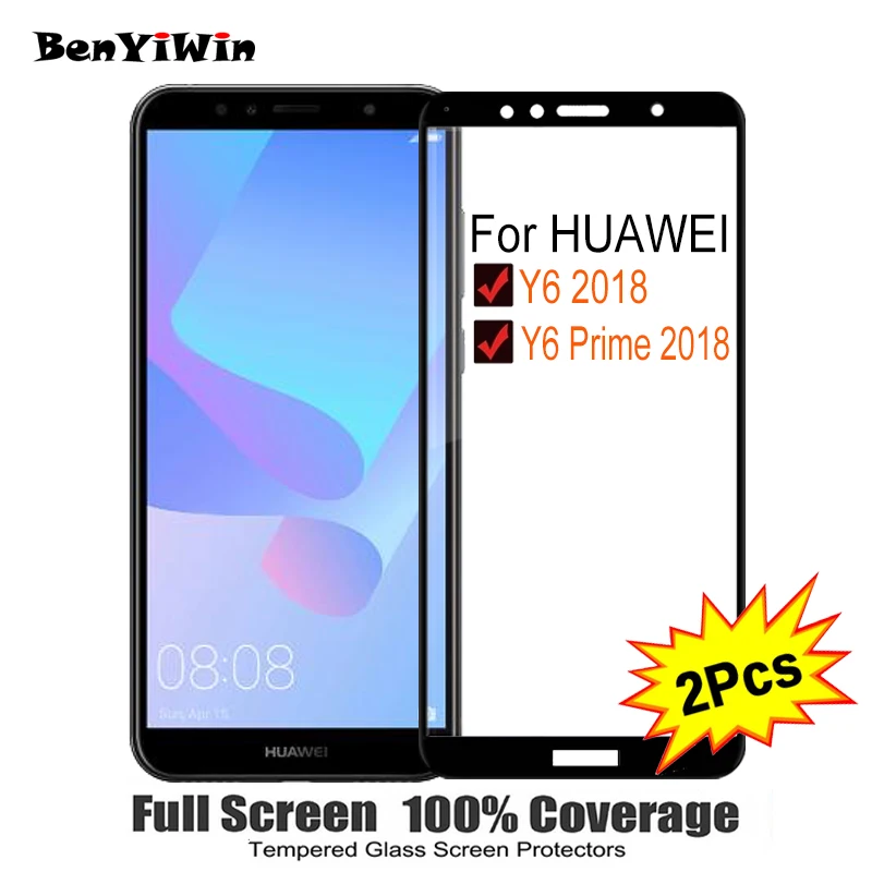 

2PCS Full Cover Screen Protector Tempered Glass For Huawei Y6 prime 2018 5.70" 9H Protective glass For Y6 Prime 2018 Film Case