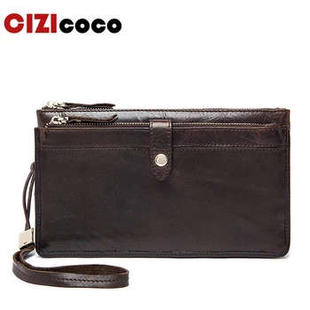 

Genuine Leather Wallets Clutch Zipper Long Wallet Casual Men Clutch Bag Leather Men Wallet Male Purse Phone Card Holder